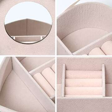 DECOR4SEASON Travel Portable Heart Shape Small Jewelry Case with Compact Mirror for Necklace Earring Rings Bracelets Organizer Storage Box for Women Girls Gift, Pink