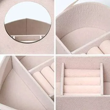 DECOR4SEASON Travel Portable Heart Shape Small Jewelry Case with Compact Mirror for Necklace Earring Rings Bracelets Organizer Storage Box for Women Girls Gift, Pink