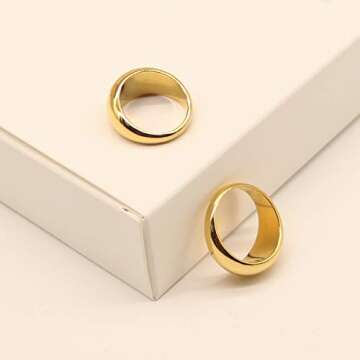 ESMATOO Gold Chunky Dome Rings 18k Gold Plated Thick Gold Rings (Size 8)