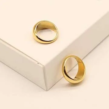 ESMATOO Gold Chunky Dome Rings 18k Gold Plated Thick Gold Rings (Size 8)