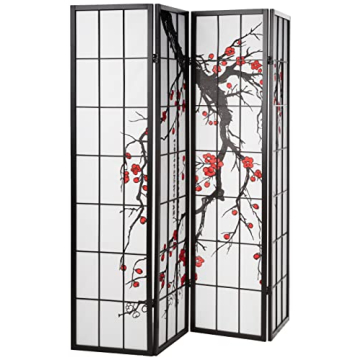 Elegant Japanese 4-Panel Room Divider for Privacy