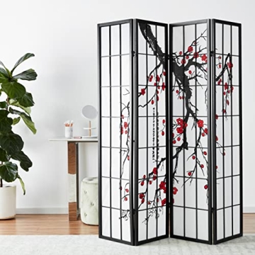 Elegant Japanese 4-Panel Room Divider for Privacy