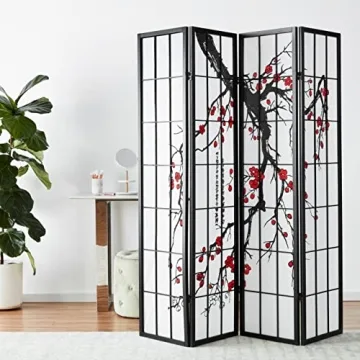Elegant Japanese 4-Panel Room Divider for Privacy