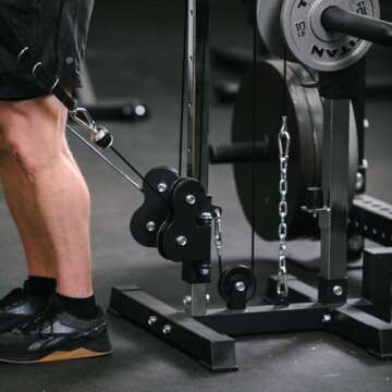 Titan Fitness Tall Wall Mounted Pulley Tower, 84.5" Plate Loaded Cable Machine, Rated 350 LB, Universal Standard & Olympic Plate Compatibility, 18 Height Settings, Space-Saving Functional Trainer