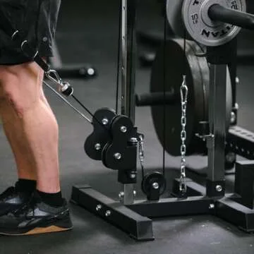 Titan Fitness Tall Wall Mounted Pulley Tower, 84.5" Plate Loaded Cable Machine, Rated 350 LB, Universal Standard & Olympic Plate Compatibility, 18 Height Settings, Space-Saving Functional Trainer