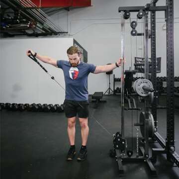 Titan Fitness Tall Wall Mounted Pulley Tower, 84.5" Plate Loaded Cable Machine, Rated 350 LB, Universal Standard & Olympic Plate Compatibility, 18 Height Settings, Space-Saving Functional Trainer