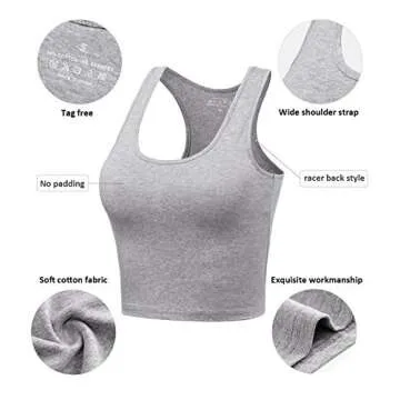 Porvike Sports Women's Crop Tank Tops 3-Pack - Athletic Yoga, Racerback, Cotton Workout Shirts Blue/Grey/Red S