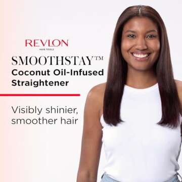 REVLON SmoothStay Coconut Oil Infused Hair Straightener - Flat Iron Hair Straightener for Sleek Stra...