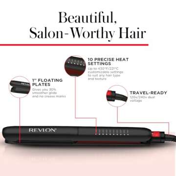 REVLON SmoothStay Coconut Oil Infused Hair Straightener - Flat Iron Hair Straightener for Sleek Straight Hairstyles, Enhanced Shine and Moisture (1 in)