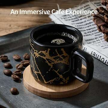 LUKA Porcelain Espresso Cup with Saucer and Metal Stand, 4 Ounce Stackable Ceramic Demitasse Espresso Mugs Cups Set for Latte, Specialty Coffee Drinks, Cafe Mocha - Set of 4, White & Black