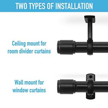 Rose Home Fashion 1 Inch Adjustable Curtain Rods - Black