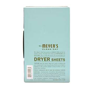 MRS. MEYER'S CLEAN DAY Dryer Sheets, Fabric Softener, Reduces Static, Infused with Essential Oils, Basil, 80 Count