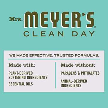 MRS. MEYER'S CLEAN DAY Dryer Sheets, Fabric Softener, Reduces Static, Infused with Essential Oils, Basil, 80 Count