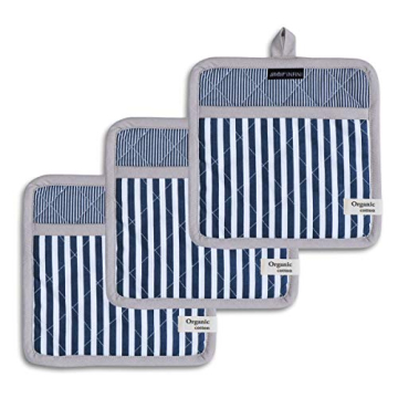 AMOUR INFINI Heat Resistant Pot Holders Striped Set of 3 Washable Non-Slip Hot Pads for Kitchen Baki...