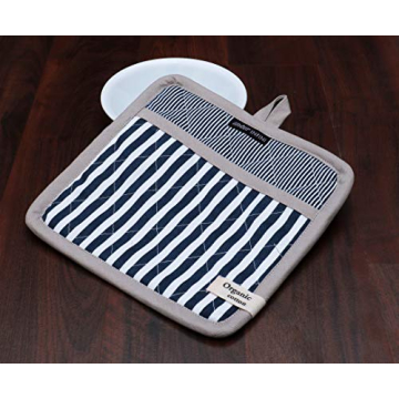 AMOUR INFINI Heat Resistant Pot Holders Striped Set of 3 Washable Non-Slip Hot Pads for Kitchen Baking Cooking Outdoor BBQ Party Festive Gift Christmas Kitchen Decor (Blue)