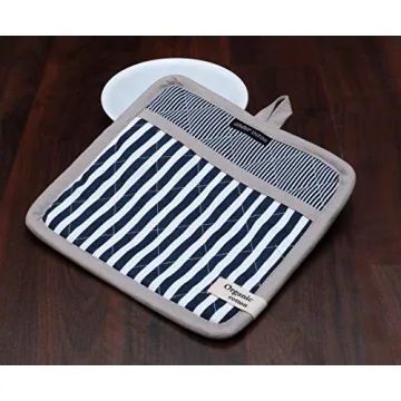 AMOUR INFINI Heat Resistant Pot Holders Striped Set of 3 Washable Non-Slip Hot Pads for Kitchen Baking Cooking Outdoor BBQ Party Festive Gift Christmas Kitchen Decor (Blue)