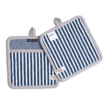 AMOUR INFINI Heat Resistant Pot Holders Striped Set of 3 Washable Non-Slip Hot Pads for Kitchen Baking Cooking Outdoor BBQ Party Festive Gift Christmas Kitchen Decor (Blue)