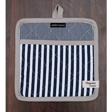 AMOUR INFINI Heat Resistant Pot Holders Striped Set of 3 Washable Non-Slip Hot Pads for Kitchen Baking Cooking Outdoor BBQ Party Festive Gift Christmas Kitchen Decor (Blue)