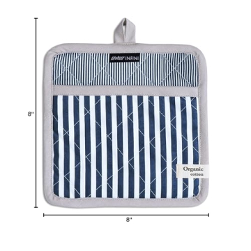 AMOUR INFINI Heat Resistant Pot Holders Striped Set of 3 Washable Non-Slip Hot Pads for Kitchen Baking Cooking Outdoor BBQ Party Festive Gift Christmas Kitchen Decor (Blue)