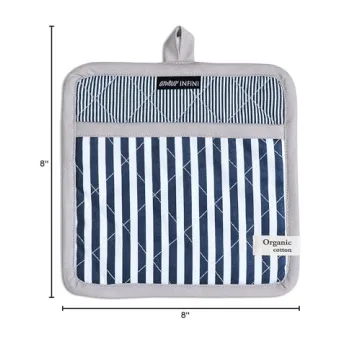 AMOUR INFINI Heat Resistant Pot Holders Striped Set of 3 Washable Non-Slip Hot Pads for Kitchen Baking Cooking Outdoor BBQ Party Festive Gift Christmas Kitchen Decor (Blue)