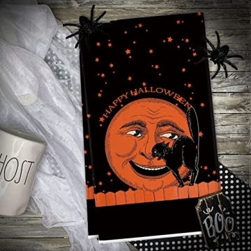 Halloween Dish Towels - Vintage Witch & Cat Design