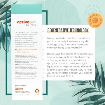 Active Skin Repair First Aid Healing Skin Spray - Natural & Non-Toxic with Hypochlorus Acid for Minor Cuts, Wounds, Scrapes, Rashes, Sunburns, & More, HSA/FSA Eligible, 3 oz