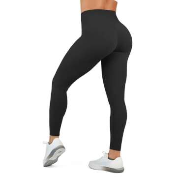 High Waisted Leggings for Women - No Front Seam Tummy Control Yoga Pants for Workout Running Seamless No See Through Black