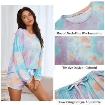 Ciormis Womens Matching Pajamas Lounge Set- Summer Ladies Tie Dye Design pj Sets Matching Sleepwear ...