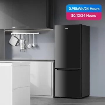 BANGSON 7.1 Cu.Ft Apartment Size Refrigerator with Freezer, Kitchen Fridge with Bottom Freezer, 2 Doors, 5 Settings Temperature Adjustable, Black