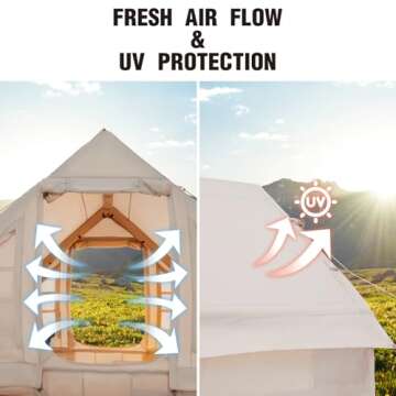 Moon Lence Glamping Winter Inflatable Camping Tent for 4-6 Person, All-Season Waterproof/Windproof Self-Supporting Air Tents, Easy Setup Cabin Camping Tent with 4 Mesh Windows & 2 Doors