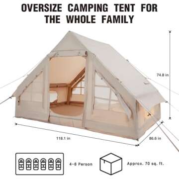 Moon Lence Glamping Winter Inflatable Camping Tent for 4-6 Person, All-Season Waterproof/Windproof Self-Supporting Air Tents, Easy Setup Cabin Camping Tent with 4 Mesh Windows & 2 Doors