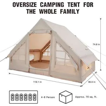 Moon Lence Glamping Winter Inflatable Camping Tent for 4-6 Person, All-Season Waterproof/Windproof Self-Supporting Air Tents, Easy Setup Cabin Camping Tent with 4 Mesh Windows & 2 Doors