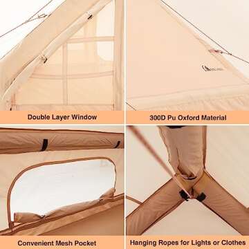 Moon Lence Glamping Winter Inflatable Camping Tent for 4-6 Person, All-Season Waterproof/Windproof Self-Supporting Air Tents, Easy Setup Cabin Camping Tent with 4 Mesh Windows & 2 Doors