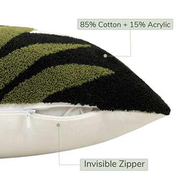 Merrycolor Boho Lumbar Throw Pillow Covers 12x20 Tufted Abstract Mid Century Modern Pillowcases Bohemian Aesthetic Decorative Pillows for Couch Bed Sofa Living Room (1PC,Green and Black)