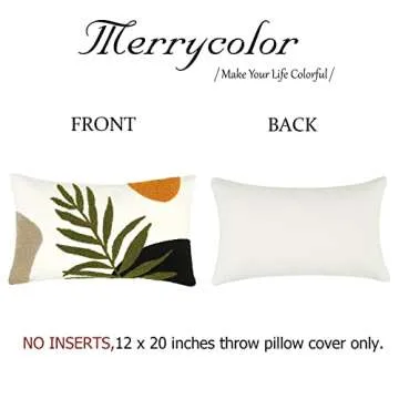 Merrycolor Boho Lumbar Throw Pillow Covers 12x20 Tufted Abstract Mid Century Modern Pillowcases Bohemian Aesthetic Decorative Pillows for Couch Bed Sofa Living Room (1PC,Green and Black)