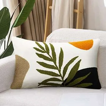 Merrycolor Boho Lumbar Throw Pillow Covers 12x20 Tufted Abstract Mid Century Modern Pillowcases Bohemian Aesthetic Decorative Pillows for Couch Bed Sofa Living Room (1PC,Green and Black)