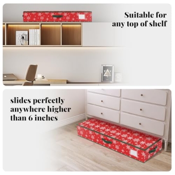 EverMerry Wrapping Paper Organizer Storage Container, Christmas Gift Wrapping Paper Storage Box for Paper Ornaments，Paper Storage Holder for Holiday Decoration Snowflake/Red