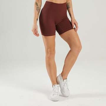 LISSMOMO Women's Seamless Workout Yoga Biker Shorts Ribbed High Waist Athletic Leggings (L08KS- Brown)