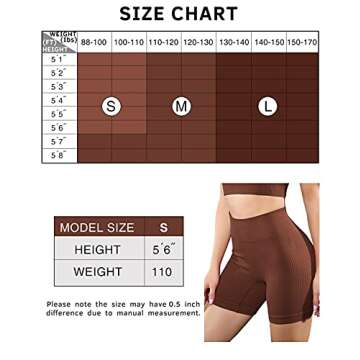 LISSMOMO Women's Seamless Workout Yoga Biker Shorts Ribbed High Waist Athletic Leggings (L08KS- Brown)