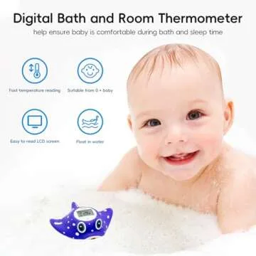 b&h Baby Bath & Room Temperature Thermometer - Digital Infant Bathtub Thermometer, Safe Toddlers Tub Time Floating Toy - Manta Ray