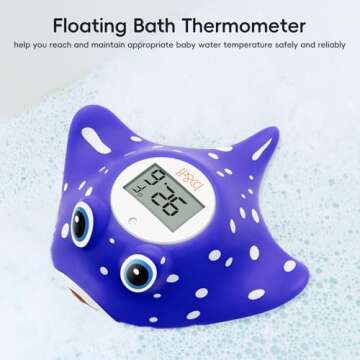 b&h Baby Bath & Room Temperature Thermometer - Digital Infant Bathtub Thermometer, Safe Toddlers Tub Time Floating Toy - Manta Ray