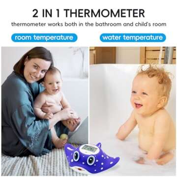 b&h Baby Bath & Room Temperature Thermometer - Digital Infant Bathtub Thermometer, Safe Toddlers Tub Time Floating Toy - Manta Ray