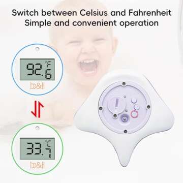 b&h Baby Bath & Room Temperature Thermometer - Digital Infant Bathtub Thermometer, Safe Toddlers Tub Time Floating Toy - Manta Ray