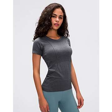 LUYAA Short Sleeves Running Tops for Woman Outdoor Athletic Gym Yoga Workout Shirts Tight Seamless Breathable Slim Fit Dark Grey L
