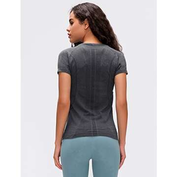 LUYAA Short Sleeves Running Tops for Woman Outdoor Athletic Gym Yoga Workout Shirts Tight Seamless Breathable Slim Fit Dark Grey L