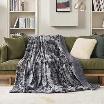 Bedsure Sherpa Blanket - Soft, Fuzzy & Fluffy Faux Fur - Warm, Cozy Throw Blanket for Couch, Sofa and Bed, Tie Dye Design, Grey, 50x60 Inches