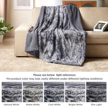 Bedsure Sherpa Blanket - Soft, Fuzzy & Fluffy Faux Fur - Warm, Cozy Throw Blanket for Couch, Sofa and Bed, Tie Dye Design, Grey, 50x60 Inches