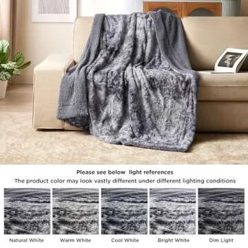 Bedsure Sherpa Blanket - Soft, Fuzzy & Fluffy Faux Fur - Warm, Cozy Throw Blanket for Couch, Sofa and Bed, Tie Dye Design, Grey, 50x60 Inches