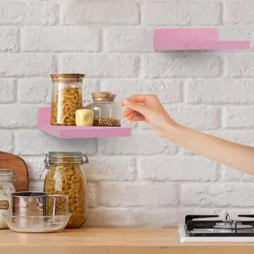NIUBEST Small Floating Shelf,5 Inch Mini Shelves,Set of 3 Small Wall Shelf for Bedroom Living Room Bathroom Kitchen Office,Pink Room Decor