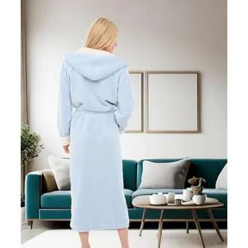 Alexander Del Rossa Sherpa Robes for Women Long, Womens Robes Long Hooded Bathrobes for Women, Plus Size Robe with Hood Light Blue XL (A0273LBLXL)